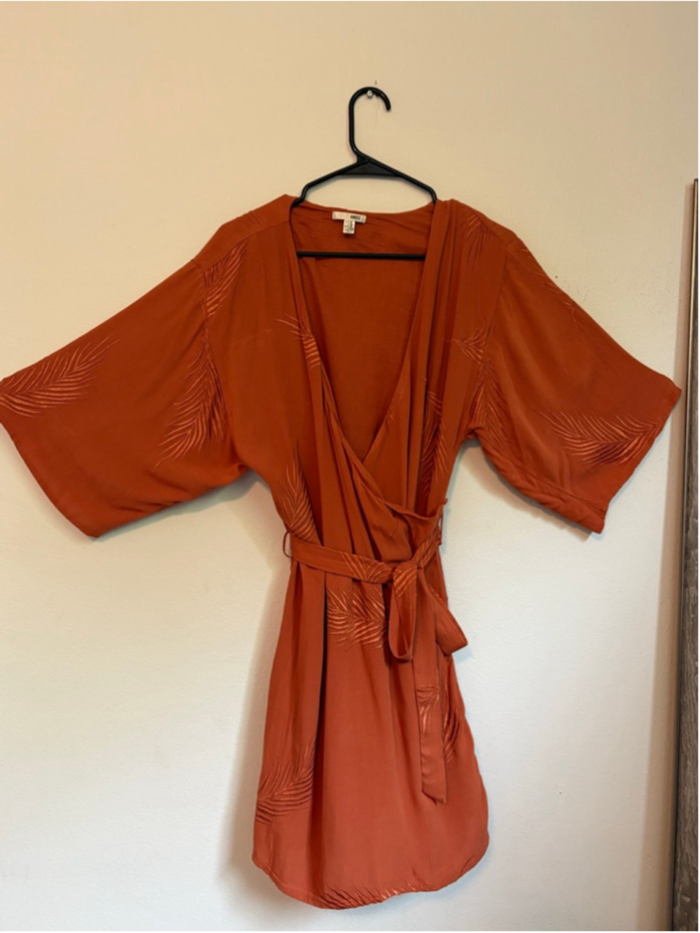 Amuse Society To The Tropics Embroidered Kimono Wrap Dress Rust Orange Size M